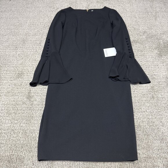 Calvin Klein Dress Long Flutter Sleeve Solid Shift Dress New With Tags Size 2 - Picture 1 of 11
